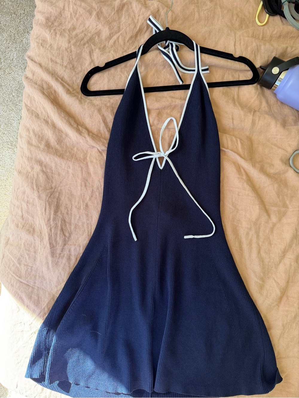 Navy Halter One-Piece with White Trim